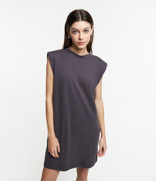Vestido corto de algodón gris con hombreras