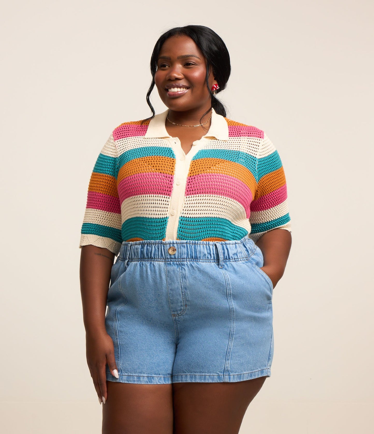 Pantaloncini Clochard in denim blu Curve & Plus Size con tasche a filetto
