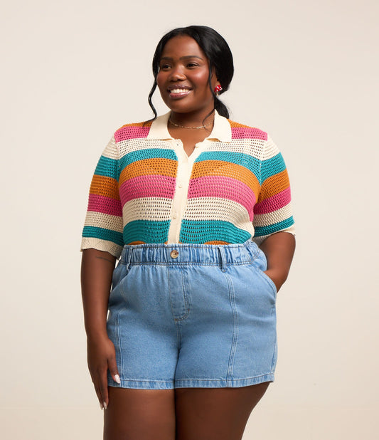 Pantaloncini Clochard in denim blu Curve & Plus Size con tasche a filetto
