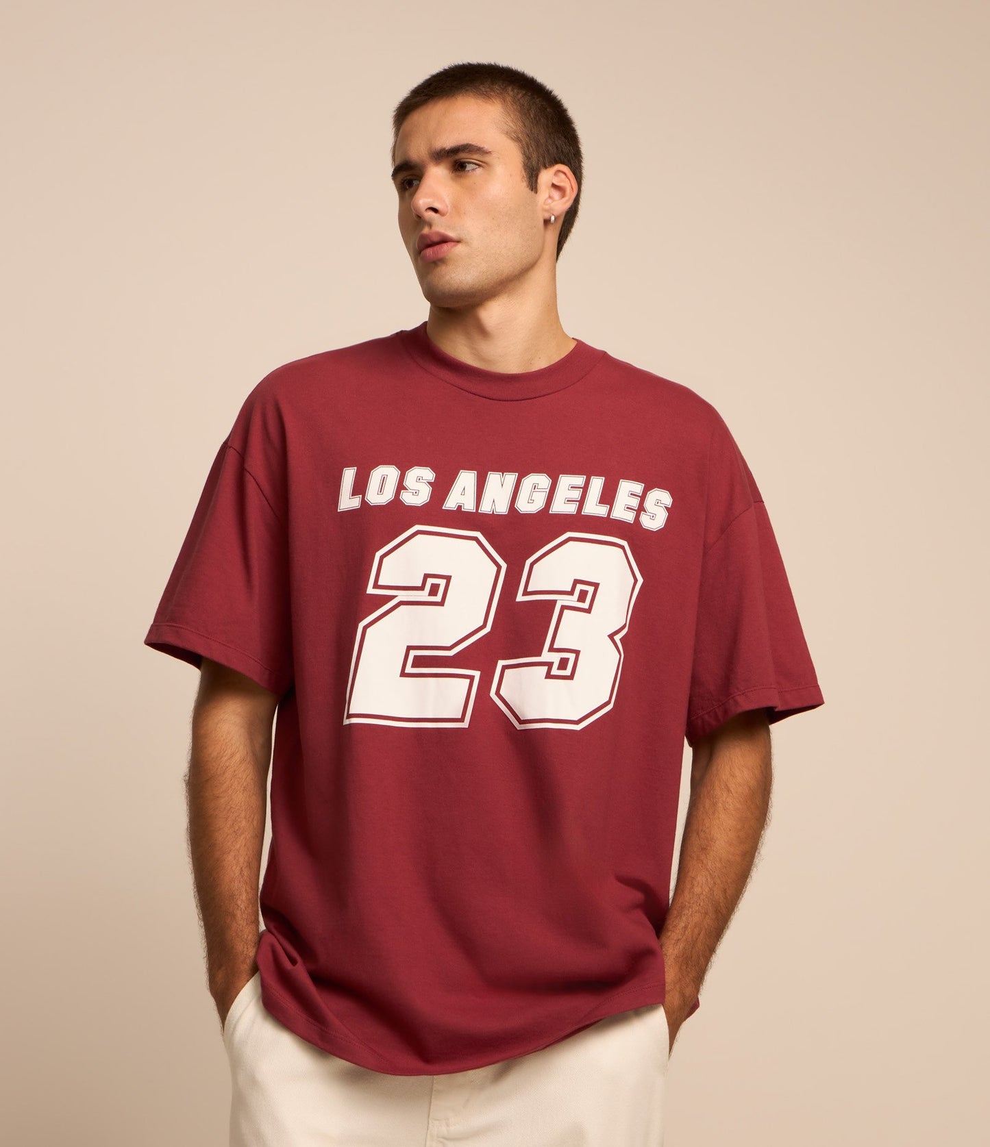 Camiseta Oversized Washed com estampa Los Angeles 23 em vermelho
