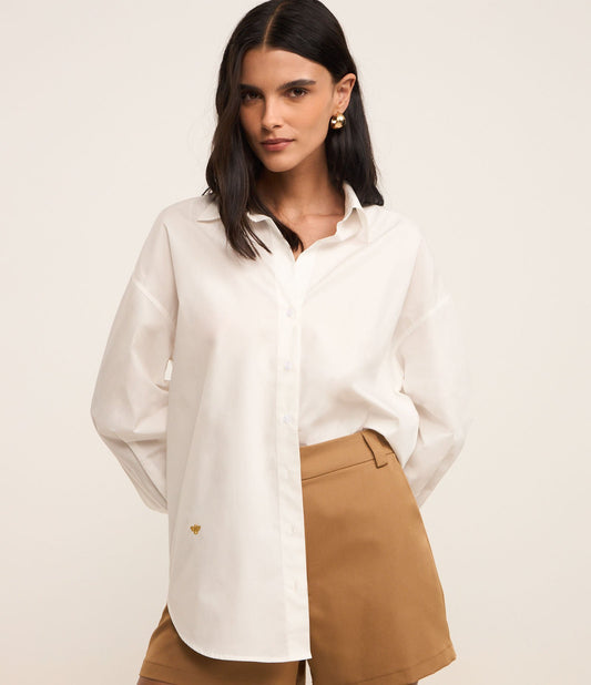 Camicia tricolore loose-fit con ricamo di api bianche di neve