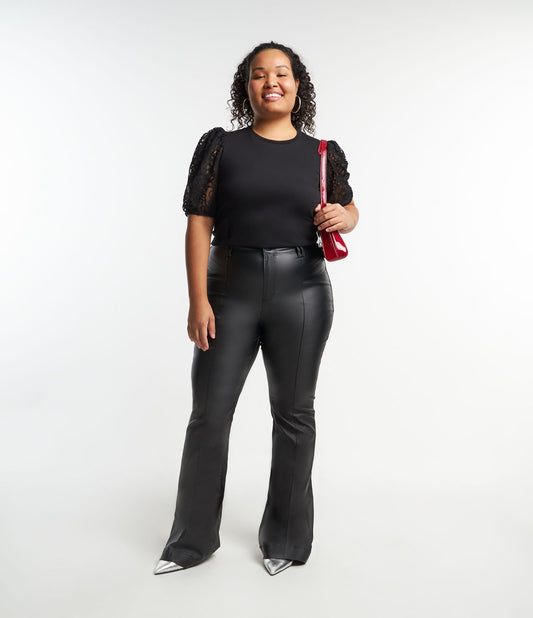 Calça Flare Bengaline com costura frontal, Curve e Plus Size, preta