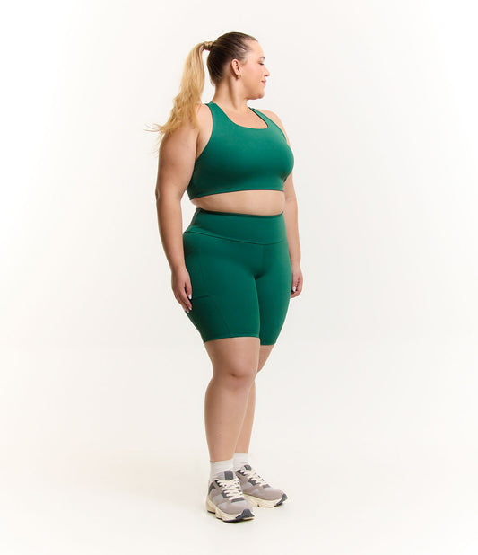Culotte de ciclismo verde de cintura alta con bolsillo lateral - Curvas y tallas grandes