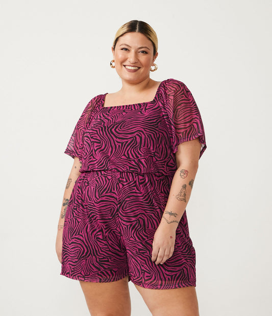 Romper in tulle con stampa animalier rosa - Curve e taglie forti