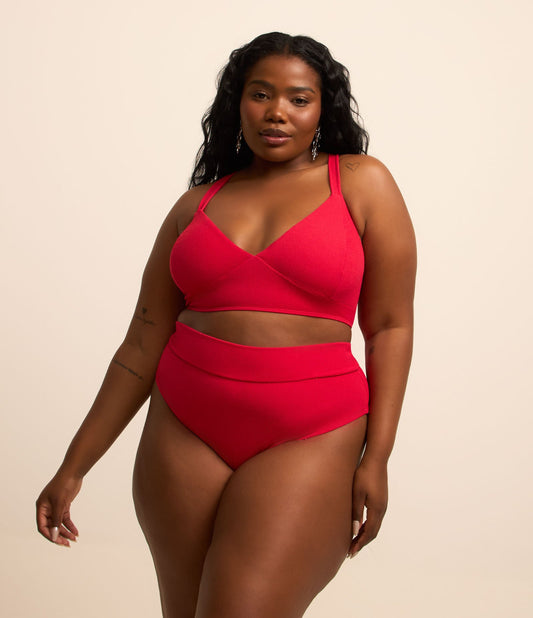 Calcinha de biquíni de cintura alta texturizada em vermelho - Curve & Plus Size
