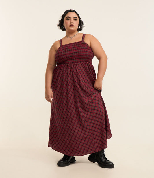 Vestido midi em viscose com estampa xadrez, Curve & Plus Size, vermelho
