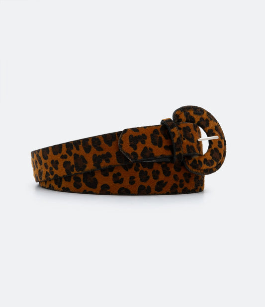 Cinturón Mediano de Material Sintético con Textura Peluda y Estampado Animal, Curvas y Tallas Grandes, Marrón/Negro