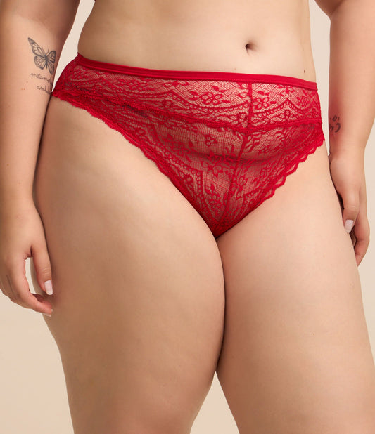 Mutandine bikini in pizzo rosso con cintura pieghevole - Curve e taglie forti