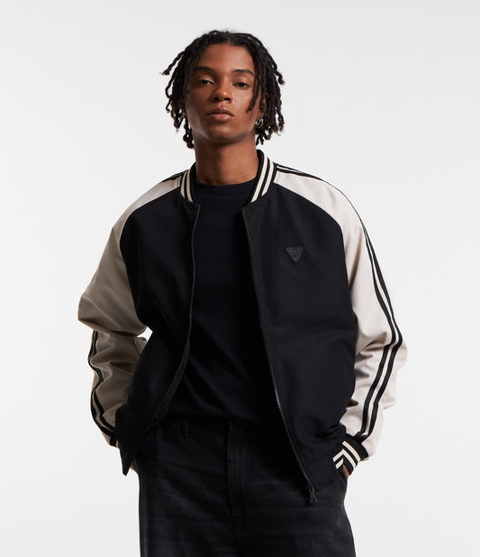 Black/White Bomber Jacket with Patch Detail