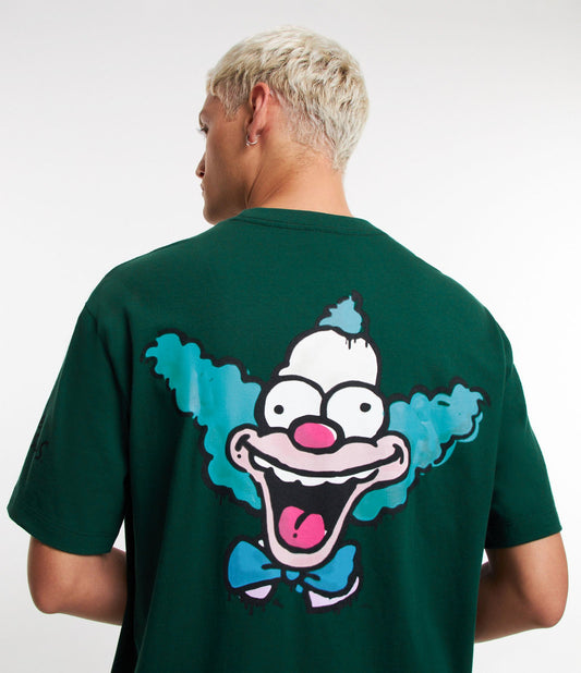 Camiseta de manga curta com estampa do Krusty verde