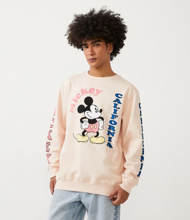 Moletom com estampa do Mickey e letras na manga rosa