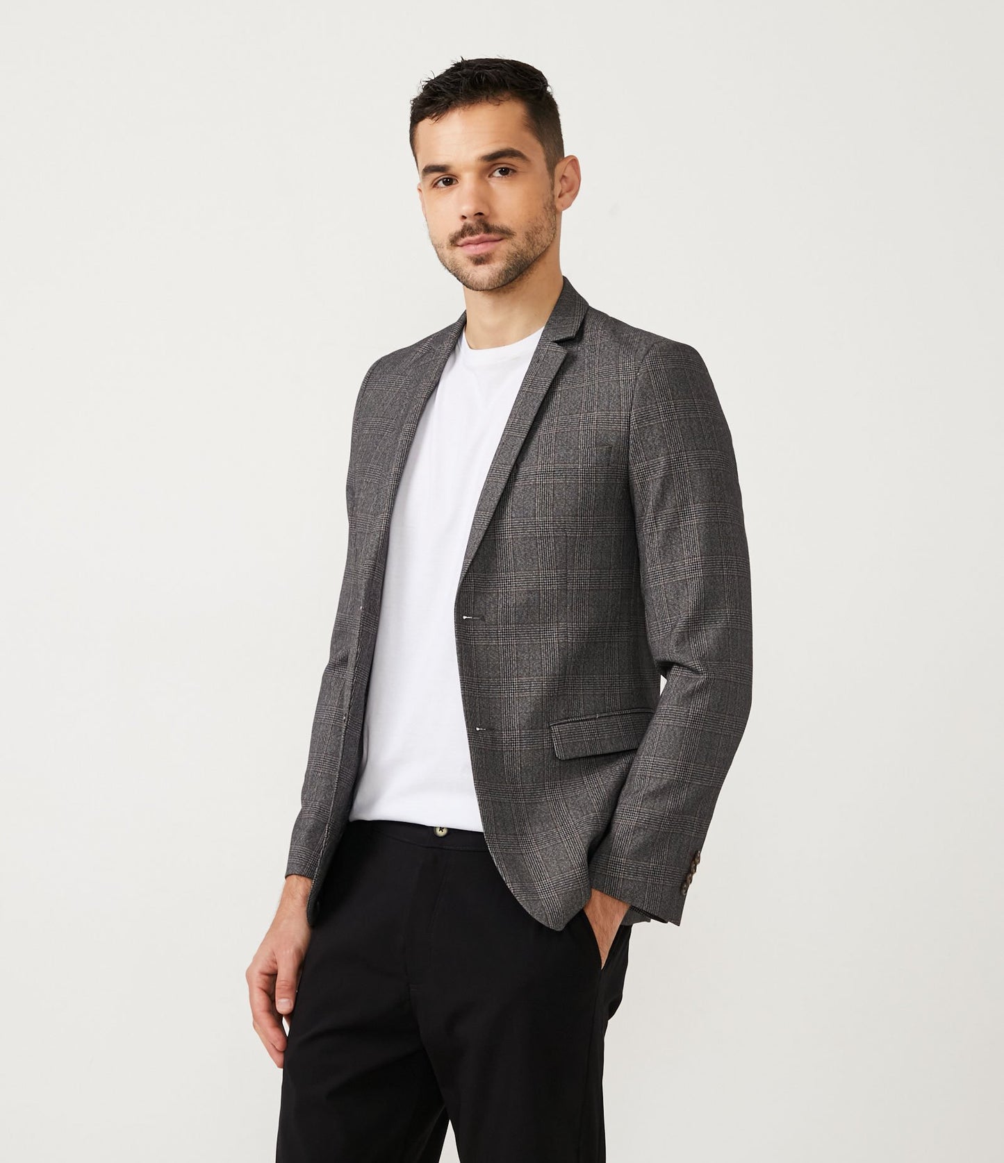 Blazer slim fit a fantasia in tessuto poliviscosa grigio
