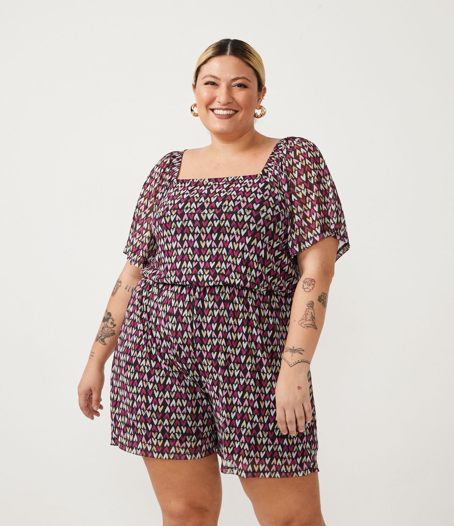 Romper in tulle con stampa a cuore nero - Curve e taglie forti