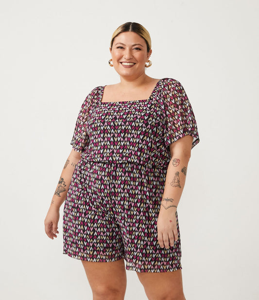 Romper in tulle con stampa a cuore nero - Curve e taglie forti