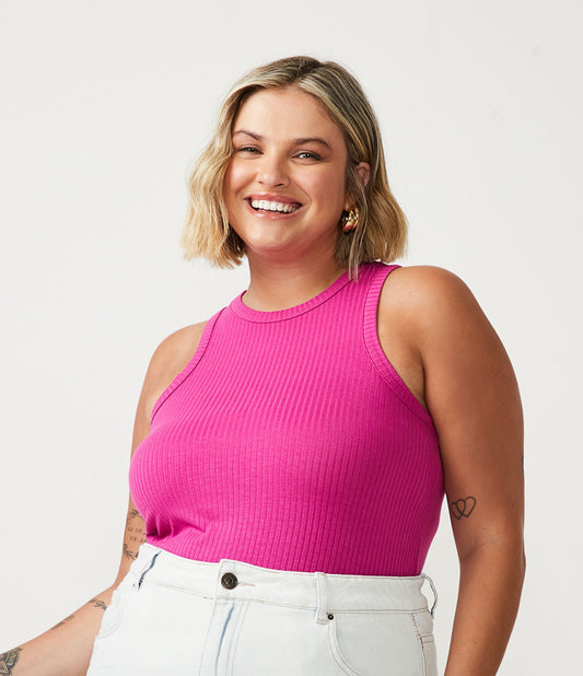 Top senza maniche a coste Curve & Plus Size Rosa