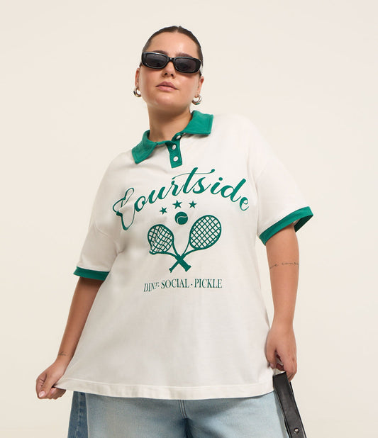 Polo Courtside Curve & Plus Size Stampata Piquet - Bianco/Verde
