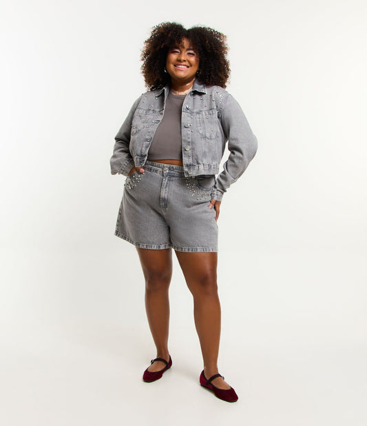 Pantalón Corto Boyfriend Gris Curve & Plus Size Sparkle