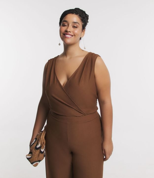 Body senza maniche con scollo a V - Curve e taglie forti, marrone