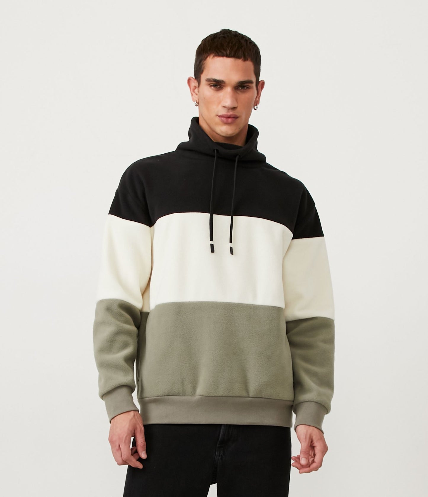 Light Green High Neck Pullover Sweatshirt with Side Pockets