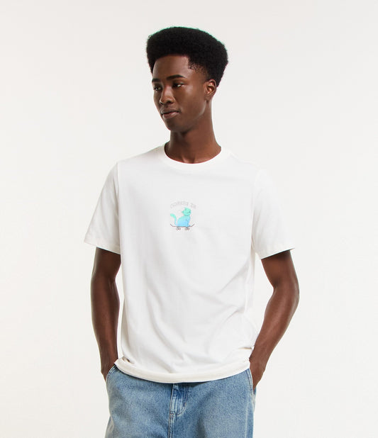 Camiseta de algodão de ajuste regular com estampa de gato de skate em off white