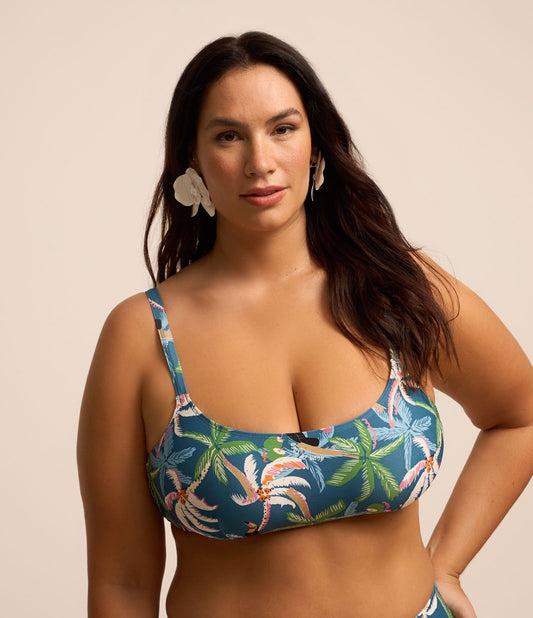 Top de biquíni de corte reto com estampa tropical - Curve & Plus Size, azul