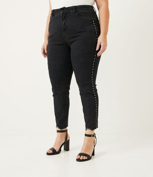 Jeans skinny neri Curve e taglie forti con borchie laterali