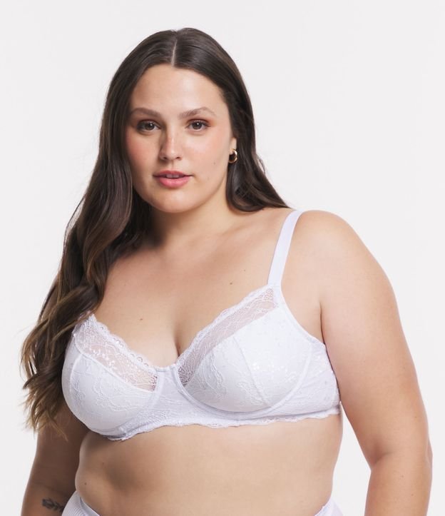 Sutiã com armação de renda e meia taça sem enchimento, Curve & Plus Size, branco