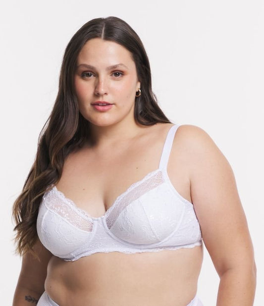 Sutiã com armação de renda e meia taça sem enchimento, Curve & Plus Size, branco