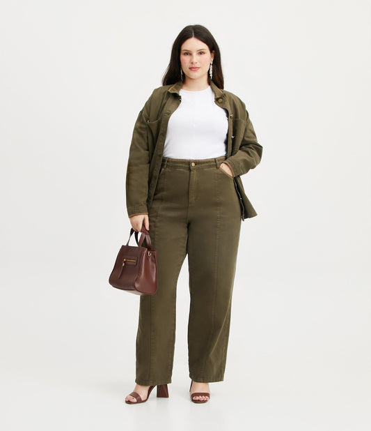 Pantaloni in twill a gamba dritta con ritagli e ricami, taglie forti e taglie forti, verde