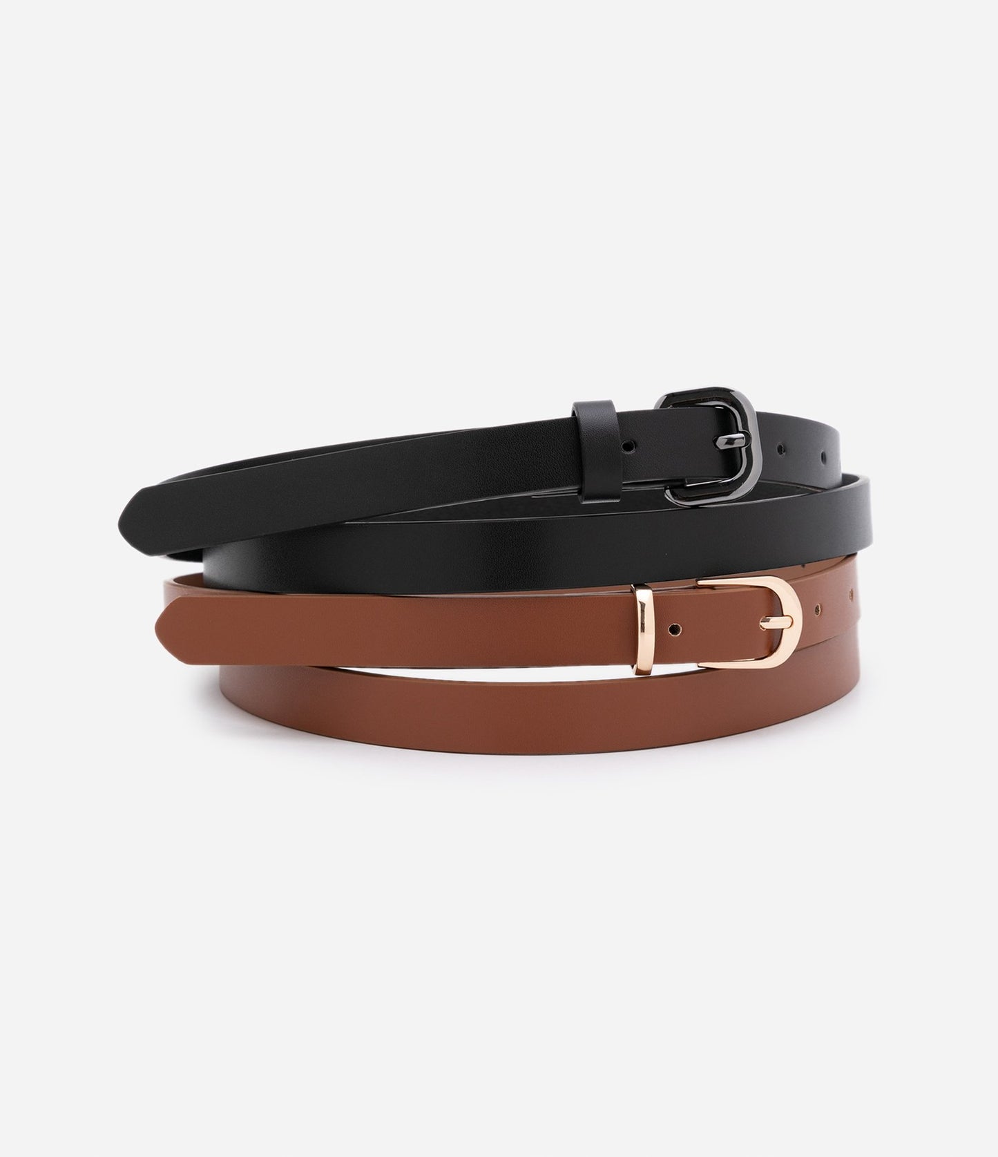 Set di 2 cinture sottili in materiale sintetico - Curve e taglie forti Nero/Brown