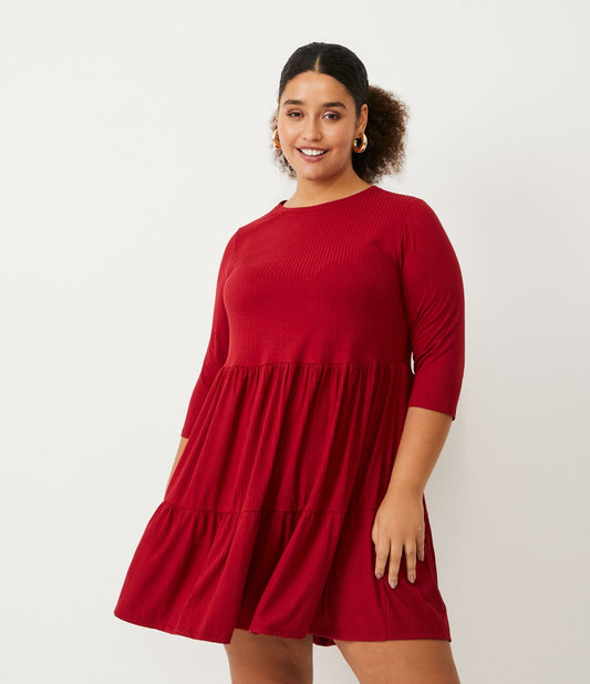 Vestito corto a coste rosso con ritagli increspati - Curve e taglie forti