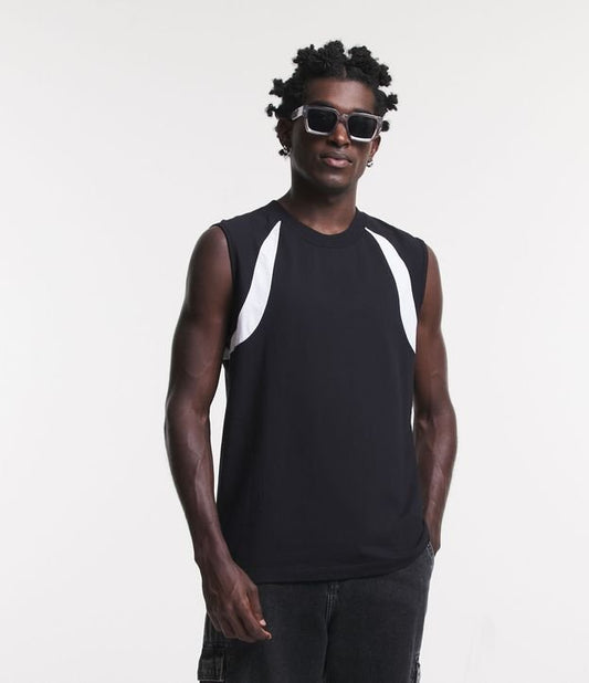 Sleeveless Tank Top in Black with Contrasting Panels