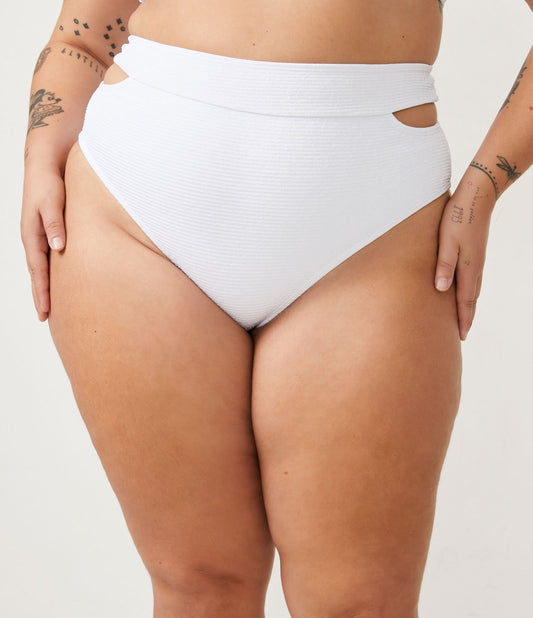 Fondo bikini bianco a vita alta con ritagli laterali - Curve e taglie forti
