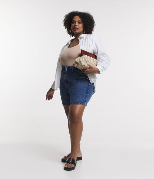 Dark Blue Elastic Waist Clochard Jeans, Curve & Plus Size