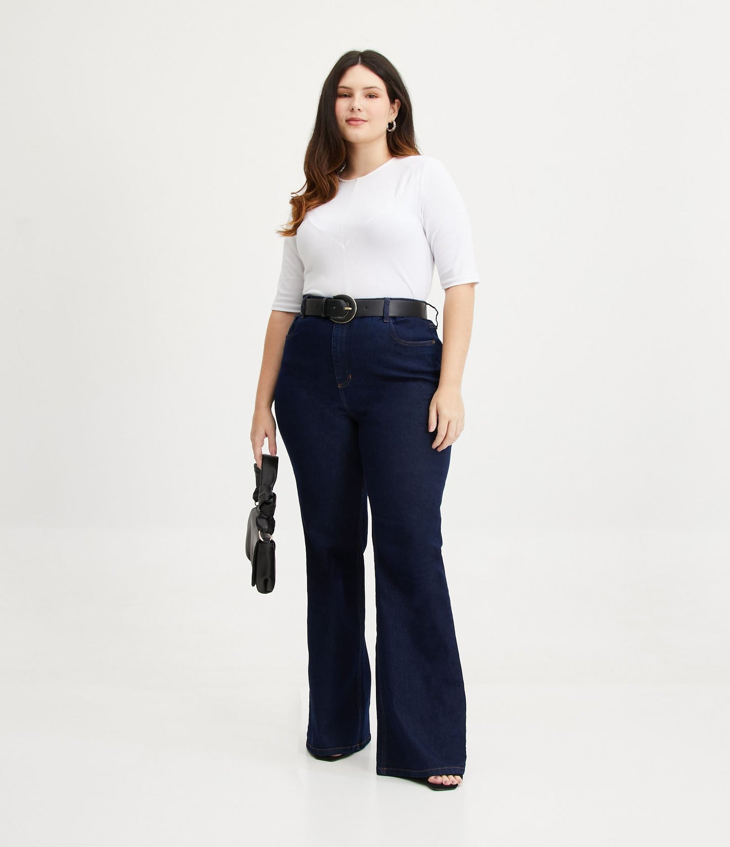 Vaqueros Flare con Botón Cubierto, Curvas y Tallas Grandes, Azul
