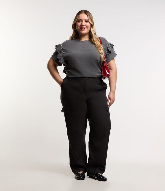 Pantalón sastre negro con bolsillos tipo cargo - Tallas grandes y curvas