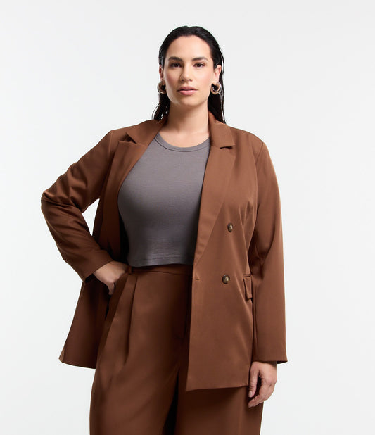 Blazer lungo sartoriale con bottoni frontali, Curve e taglie forti, marrone