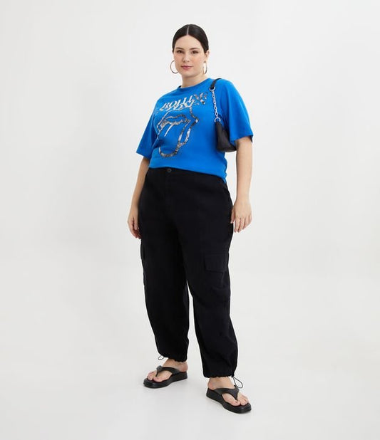 Vaqueros Cargo Pocket Parachute Negros - Tallas grandes y curvas