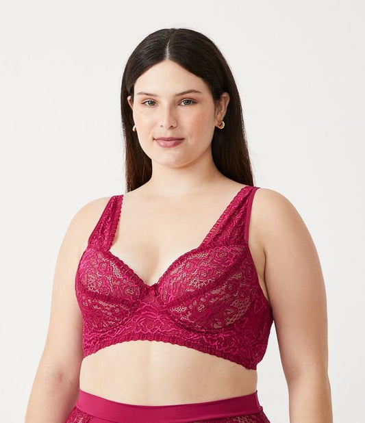 Sutiã de renda vermelho com enchimento e design sem fio, tamanho Curve e Plus