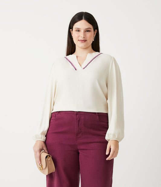 Blusa de viscose com detalhes no decote, Curve & Plus Size, Off White