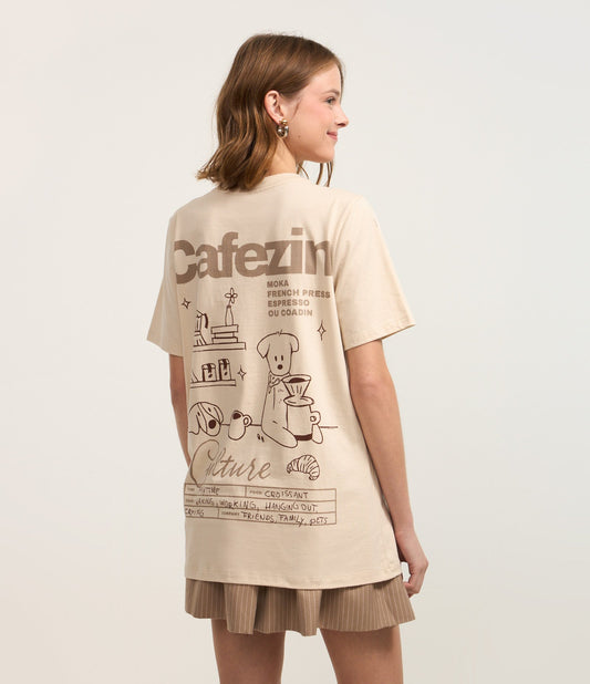 Beige Cotton T-Shirt with Cafezin Culture Print
