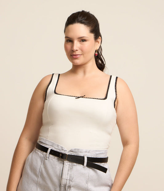 Camicetta cropped in cotone bianco con fiocco - Curve e taglie forti