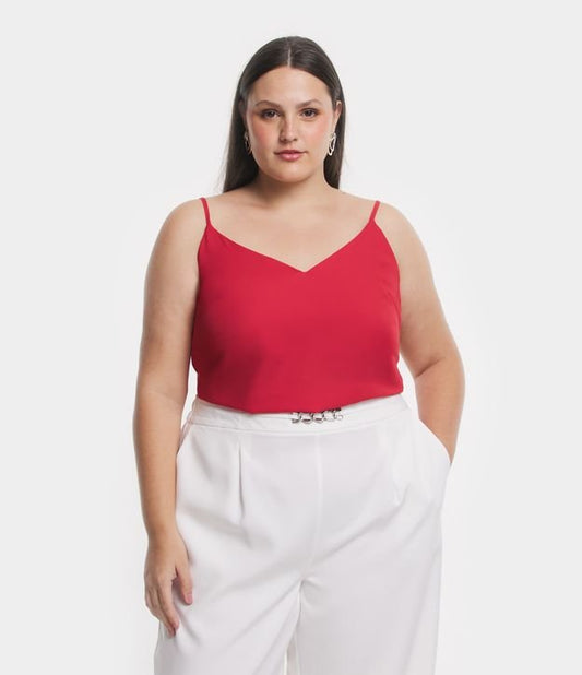 Camicetta rossa in crêpe con spalline regolabili e scollatura a V - Curve e taglie forti