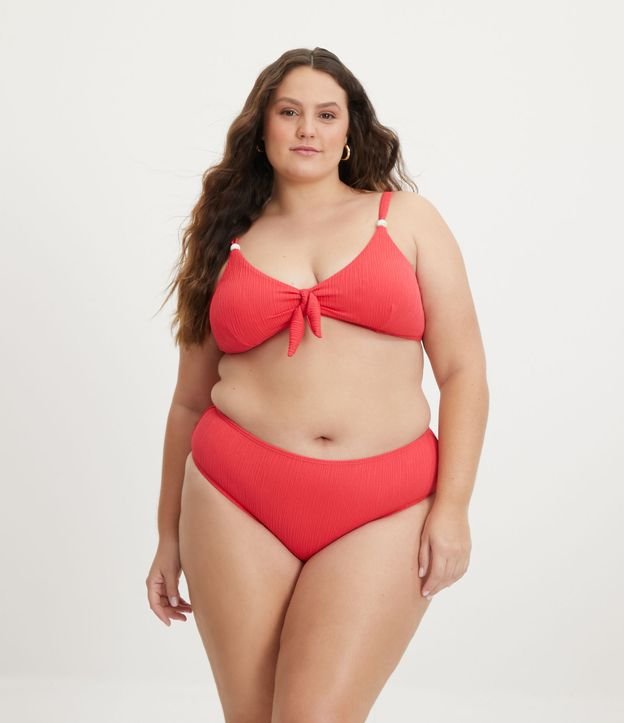 Calcinha de biquíni básica de poliamida texturizada vermelha - Curve e Plus Size