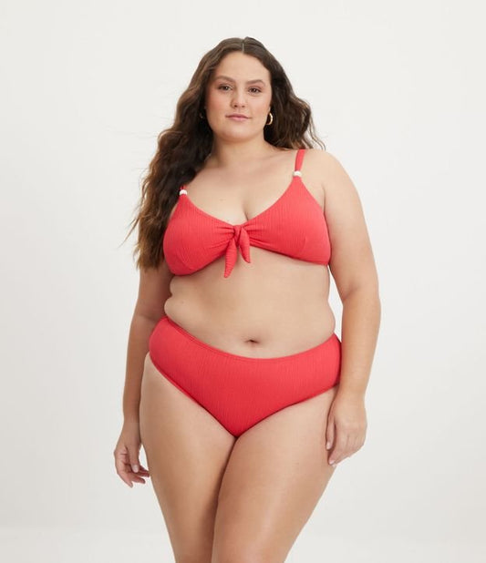 Calcinha de biquíni básica de poliamida texturizada vermelha - Curve e Plus Size