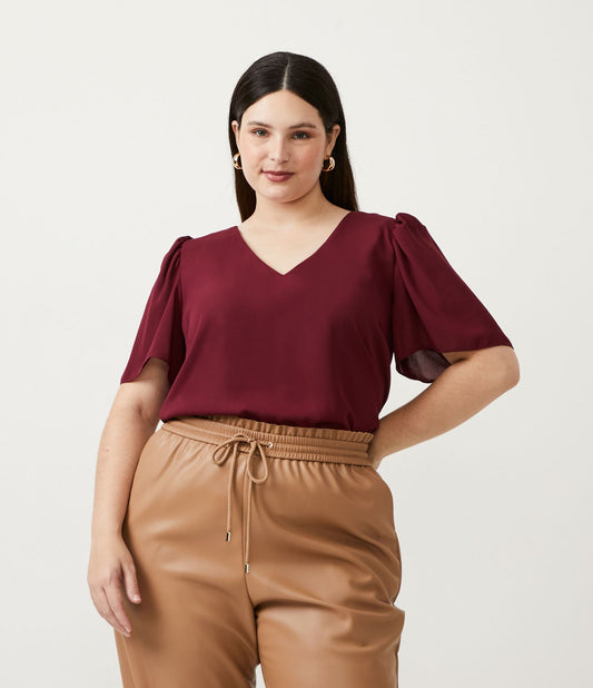 Camicetta in crepe con maniche corte - Curve e taglie forti in rosso bordeaux