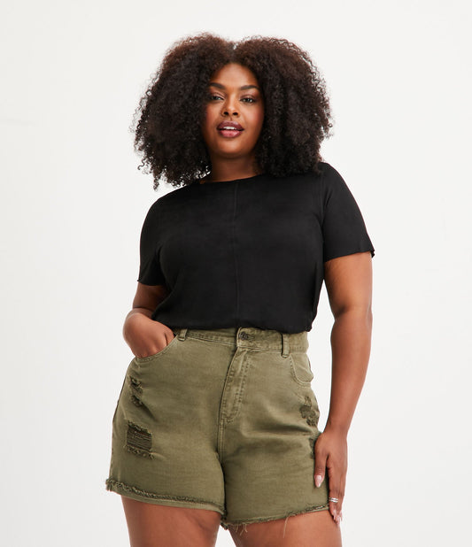 Blusa preta de camurça com manga curta - Curve & Plus Size