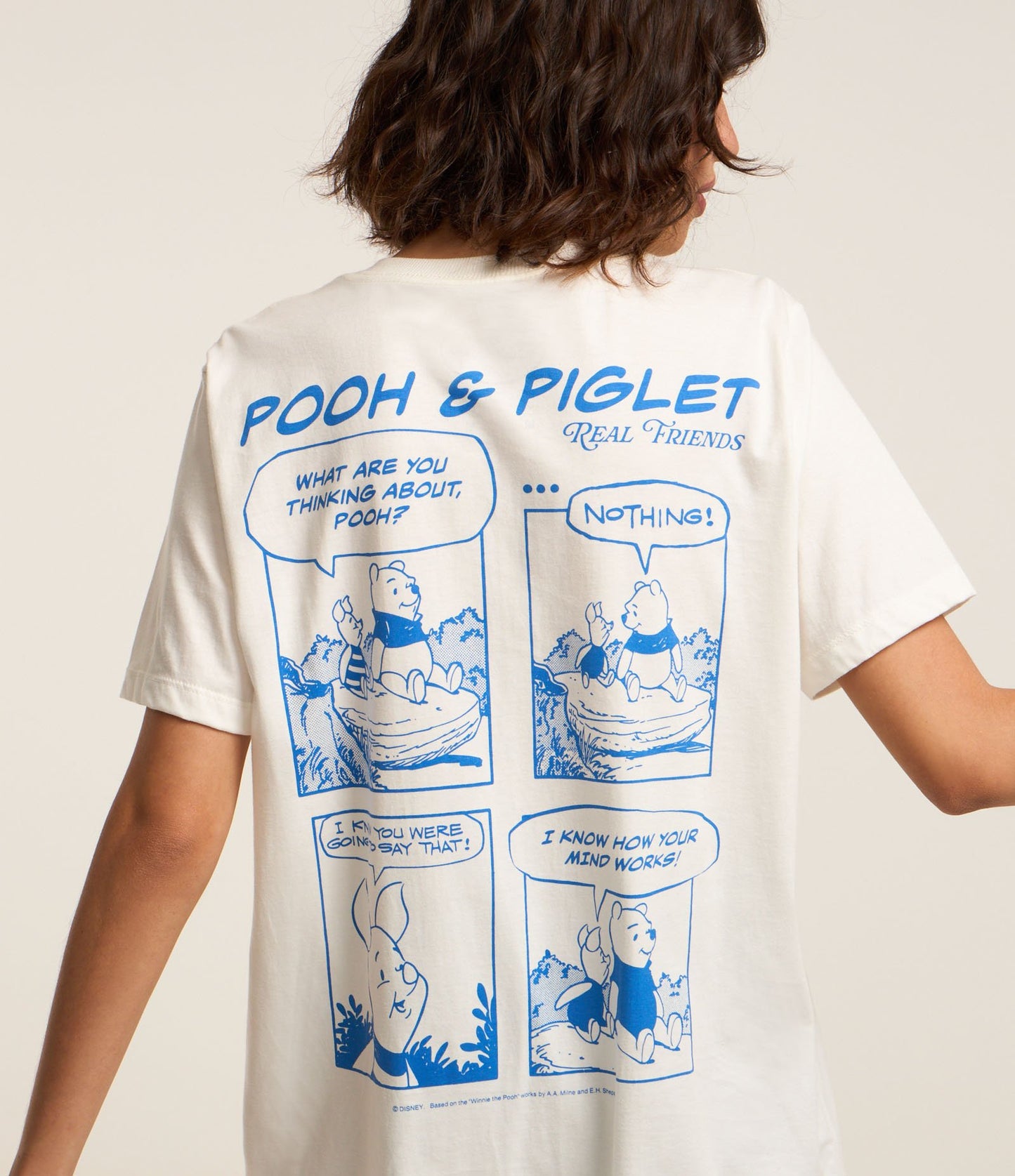 White Cotton T-Shirt with Pooh Comic Print