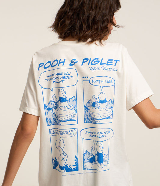 Camiseta blanca de algodón con estampado cómico de Pooh