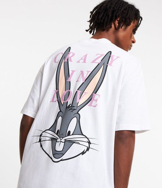 Camiseta branca de algodão descontraída com estampa do Bugs Bunny